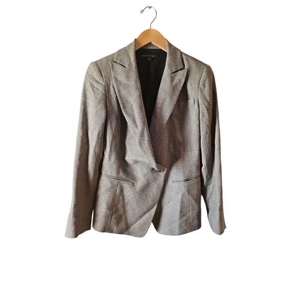 Lafayette 148 virgin wool Herringbone black beige blazer jacket sz 0 - Picture 2 of 8